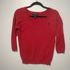 Polo by Ralph Lauren Women's Vintage Red V-Neck Sweater with Monogram